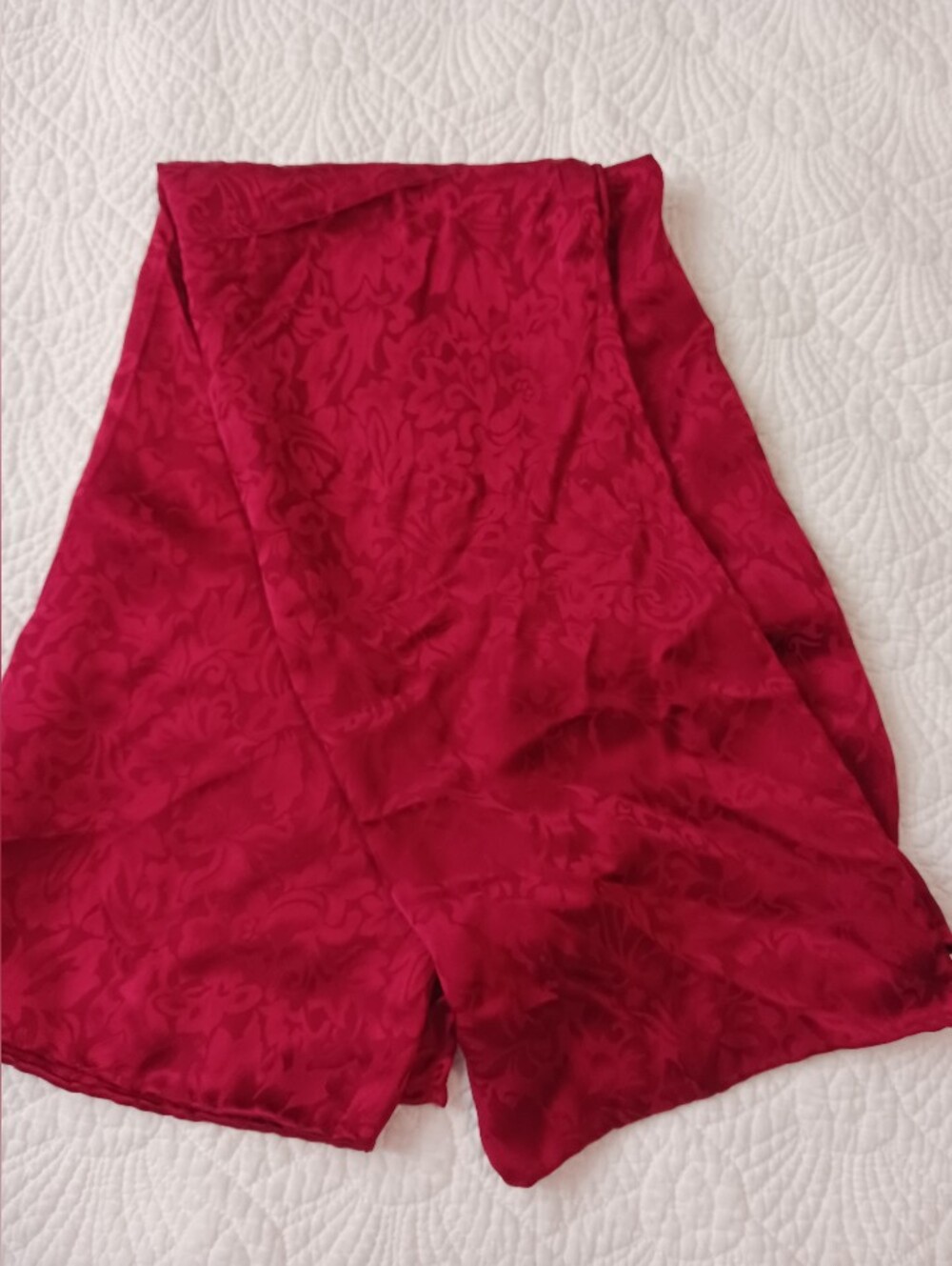 100% Silk Rich Red Jacquard Squate Scarf by M&F Western Products Hand Rolled Edg